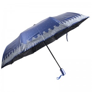 특수 소재 블루 컬러 UV 코팅 3 배 자동 열림 및 자동 닫힘 우산