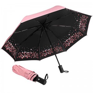 블랙 코팅 자외선 차단 3 배 우산 꽃 디자인 사용자 지정 인쇄 우산