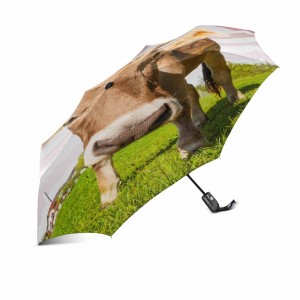 휴대용 마케팅 windproof 사용자 정의 인쇄 2 섹션 유리 섬유 갈비 자동 열기 및 닫기 3 배 우산